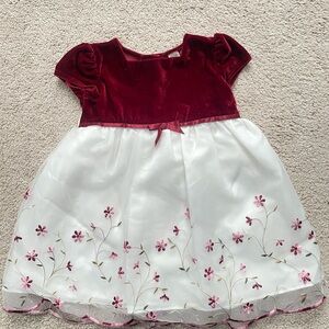 Velvet Red and White Floral Baby Dress